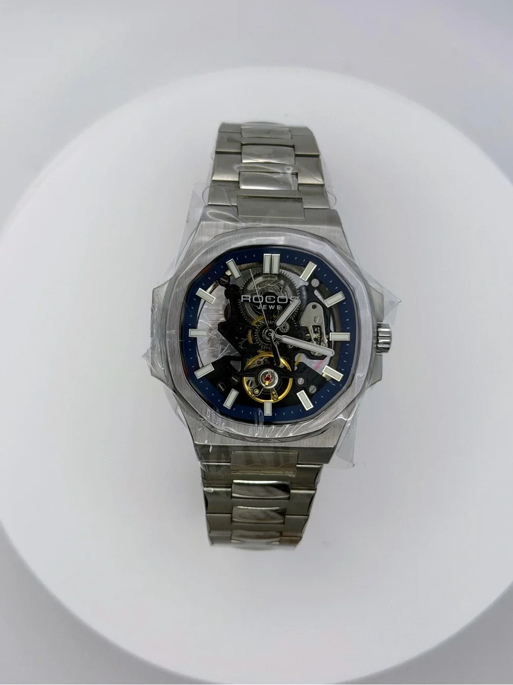 Men's Automatic Skeleton Watch in Blue and Silver